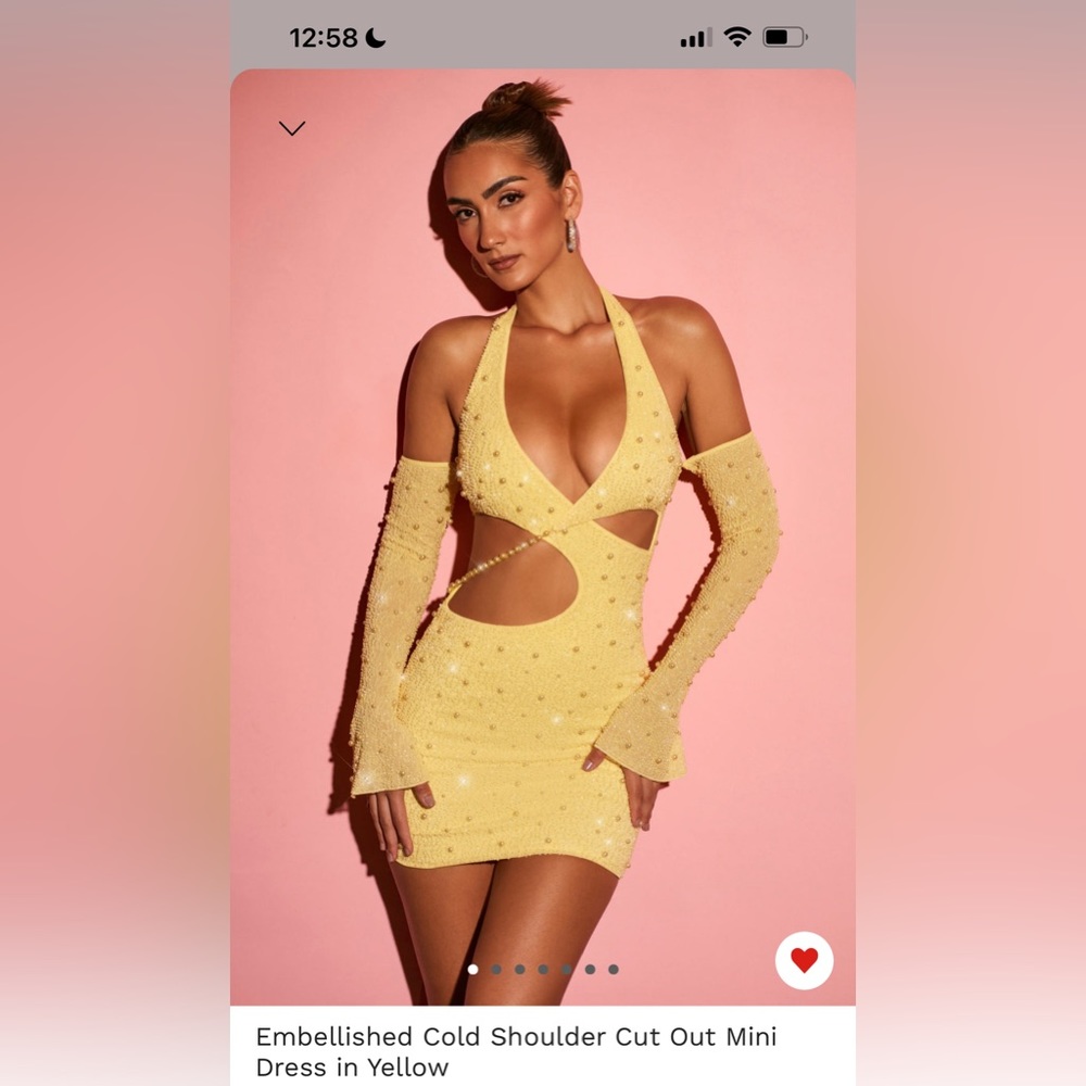 Oh Polly Embellished Cold Shoulder Cut Out Mini Dress In Yellow. UK 10, US 6 - Picture 7 of 9